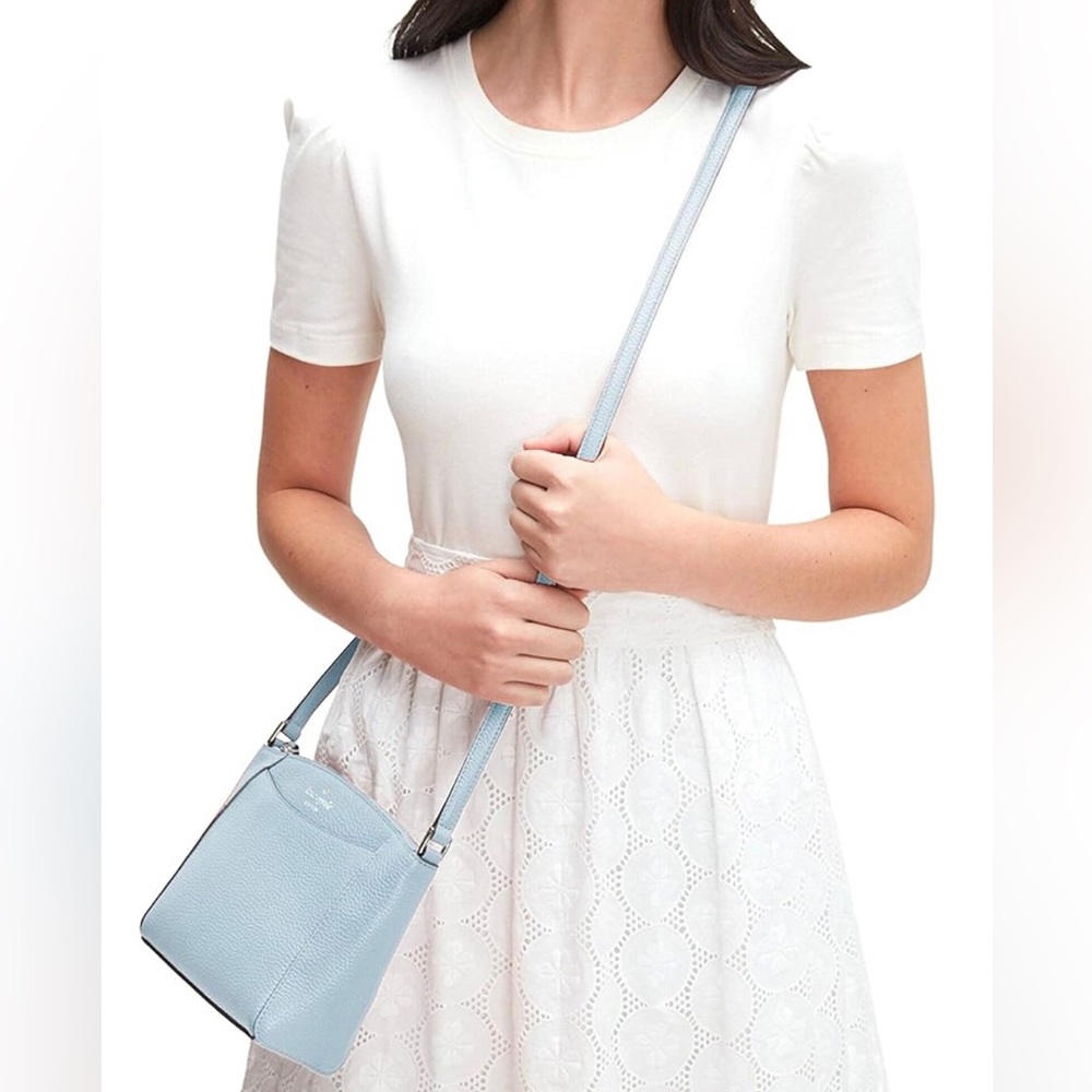Kate Spade leather frosty sky crossbody purse 
6.9"h x 9.5"w x 2.9"d